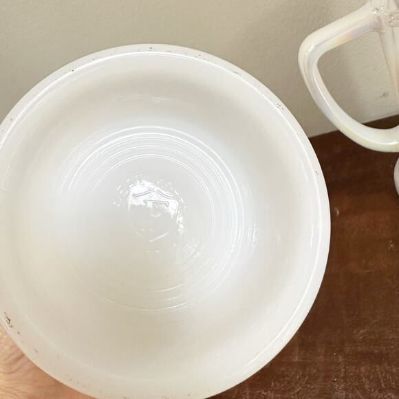 Federal Milk Glass Beer Steins Iridescent Tavern Scene Mugs Set of 2 USA - Picture 5 of 9